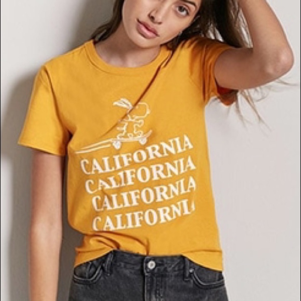 Forever 21 Snoopy Peanuts California Yellow Shirt